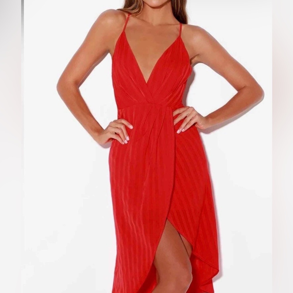 Lulu's Vibrant Red Panache Red Backless Midi Dress